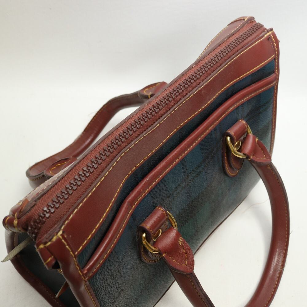 Vintage Polo Ralph Lauren Plaid Boston Bag Satchel Leather Trim Top Handles - Picture 8 of 16